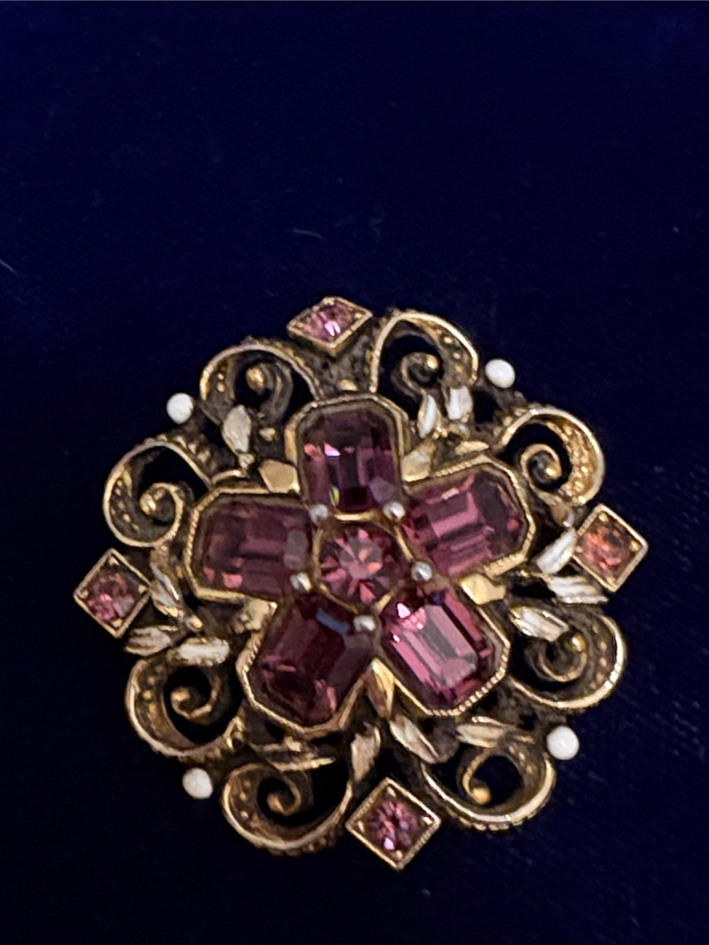 Vintage filigree brooch or pendant with gemstones, marked 1029